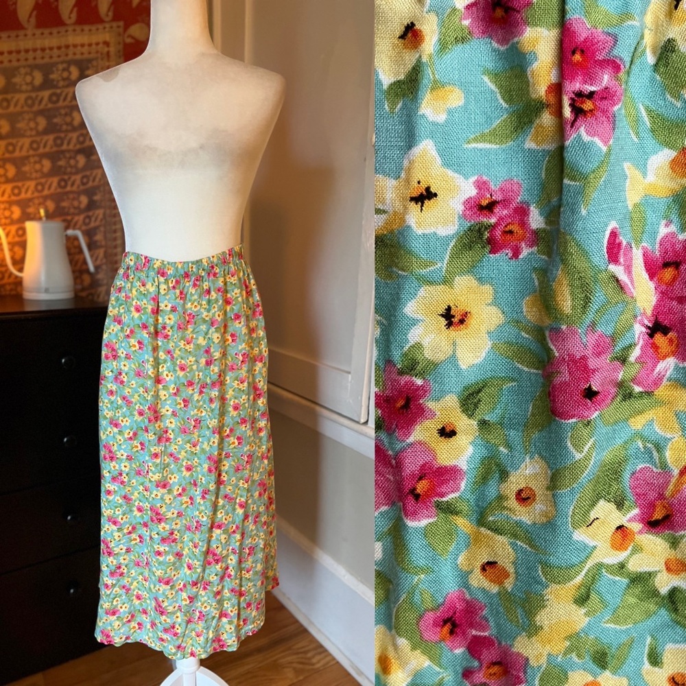 Vintage 80s plus size Floral Midi Skirt